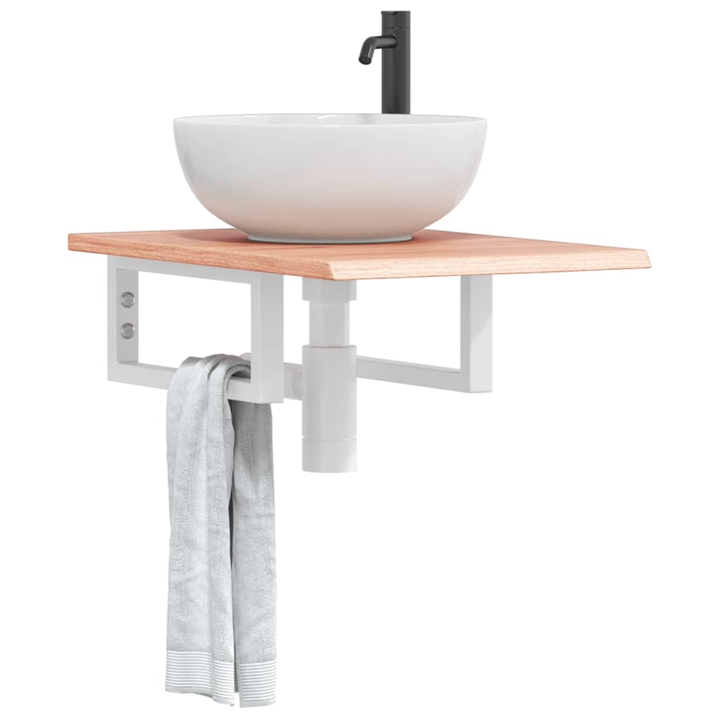 vidaXL Basin Shelf Wall Mounted Steel and Solid Wood Oak Rectangular Depth 60 cm