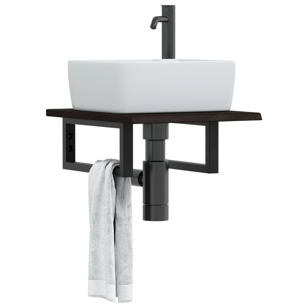 vidaXL Basin Shelf Wall Mounted Steel and Solid Wood Oak Rectangular Depth 50 cm Width 40 cm