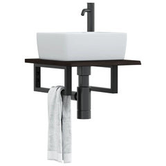vidaXL Basin Shelf Wall Mounted Steel and Solid Wood Oak Rectangular Depth 50 cm Width 40 cm