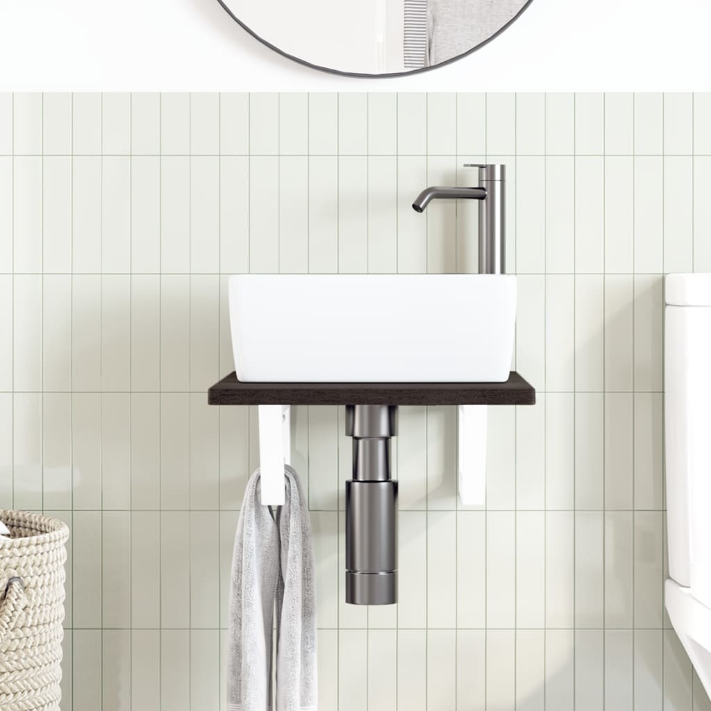 vidaXL Basin Shelf Wall Mounted Steel and Solid Wood Oak 3