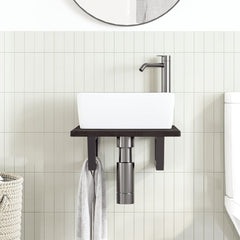 vidaXL Basin Shelf Wall Mounted Steel and Solid Wood Oak 3