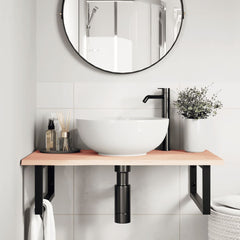Basin Shelf Wall Mounted Steel and Solid Wood Oak Rectangular Depth 50 cm Width 80 cm Brown and black