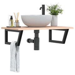 Basin Shelf Wall Mounted Steel and Solid Wood Oak Trapezium Depth 50 cm Width 80 cm Brown and black