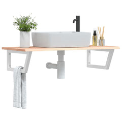 Basin Shelf Wall Mounted Steel and Solid Wood Oak Trapezium Depth 50 cm Width 100 cm Brown and white