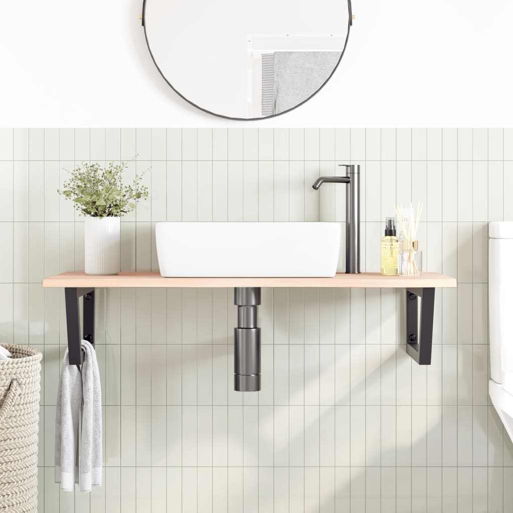 Basin Shelf Wall Mounted Steel and Solid Wood Oak Trapezium Depth 50 cm Width 100 cm Brown and black