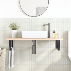 Basin Shelf Wall Mounted Steel and Solid Wood Oak Trapezium Depth 50 cm Width 100 cm Brown and black
