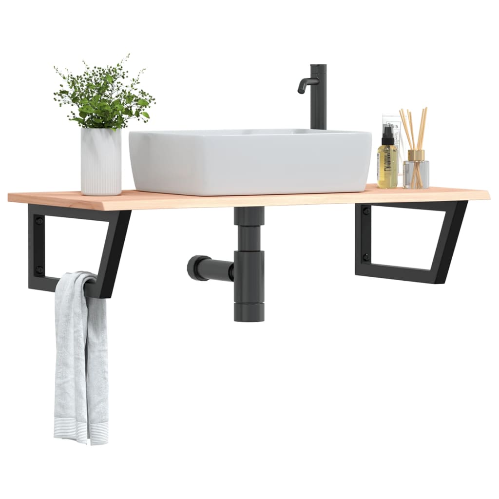 Basin Shelf Wall Mounted Steel and Solid Wood Oak Trapezium Depth 50 cm Width 100 cm Brown and black