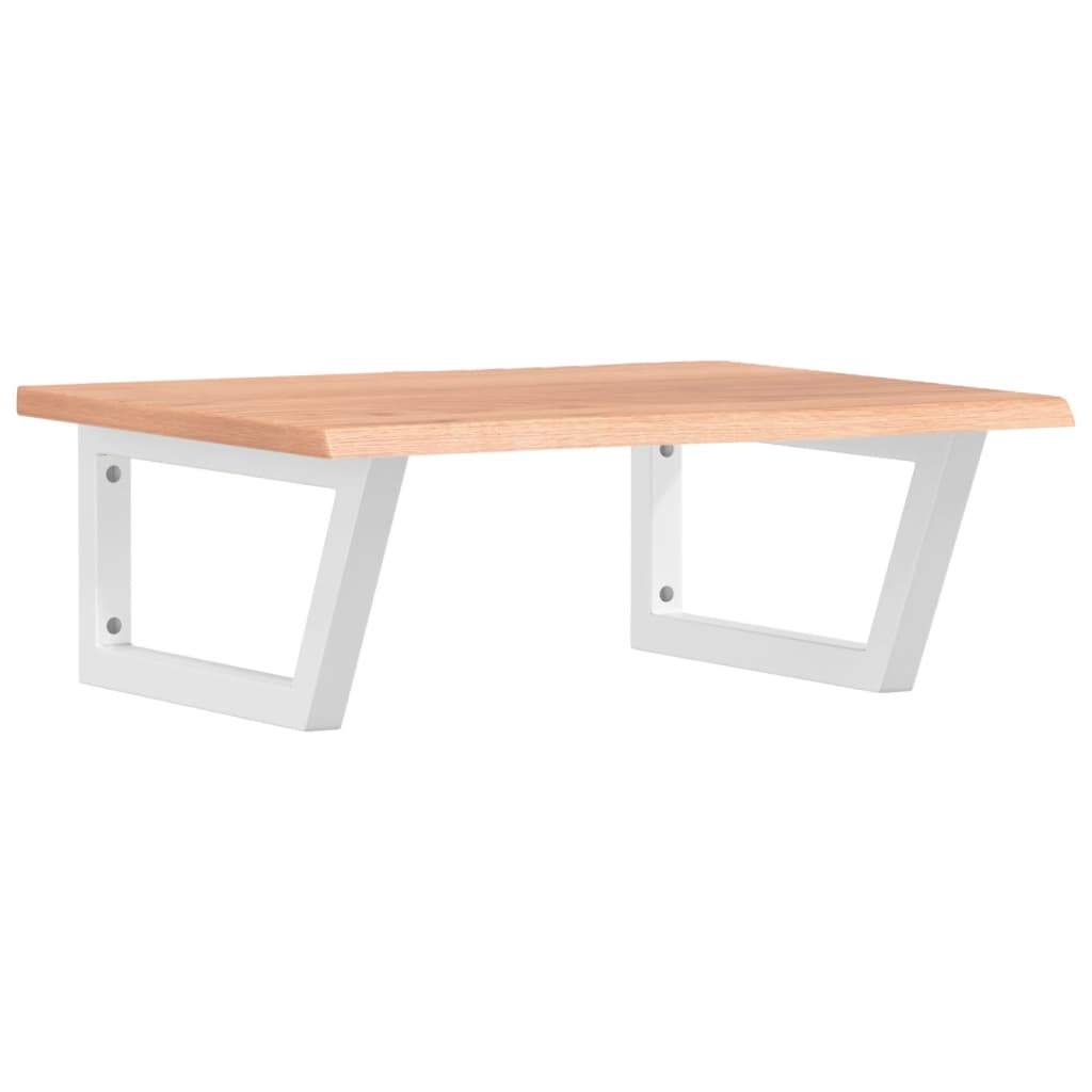 Basin Shelf Wall Mounted Steel and Solid Wood Oak Trapezium Depth 50 cm Width 60 cm Light brown and white
