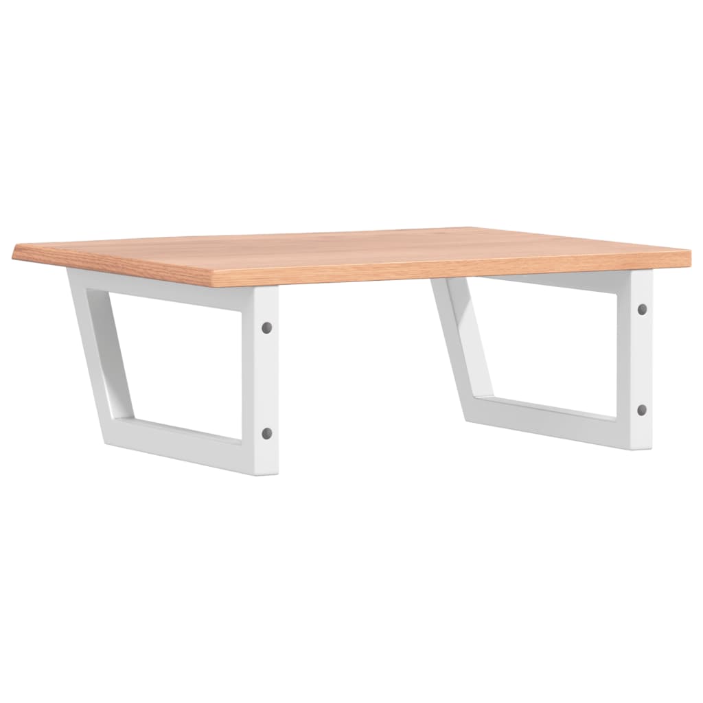 Basin Shelf Wall Mounted Steel and Solid Wood Oak Trapezium Depth 50 cm Width 60 cm Light brown and white