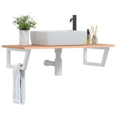 Basin Shelf Wall Mounted Steel and Solid Wood Oak Trapezium Depth 50 cm Width 100 cm Light brown and white