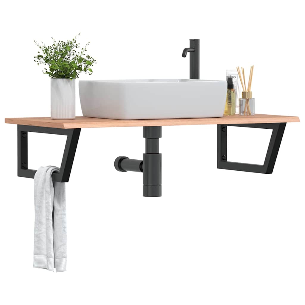 Basin Shelf Wall Mounted Steel and Solid Wood Oak Trapezium Depth 50 cm Width 100 cm Light brown and black