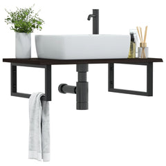 Basin Shelf Wall Mounted Steel and Solid Wood Oak Rectangular Depth 50 cm Width 80 cm Dark brown and black
