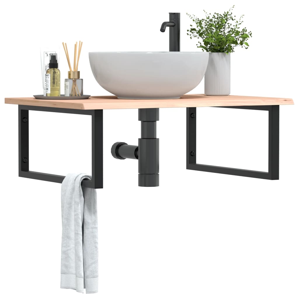 vidaXL Basin Shelf Wall Mounted Steel and Solid Wood Oak Rectangular Depth 60 cm