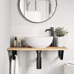 Basin Shelf Wall Mounted Steel and Solid Wood Acacia Trapezium Height 2 cm Brown and black 60 cm