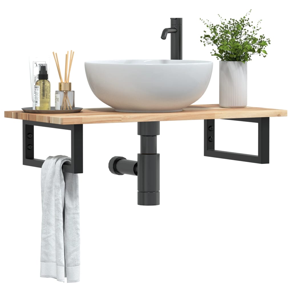 vidaXL Basin Shelf Wall Mounted Steel and Solid Wood Acacia 1