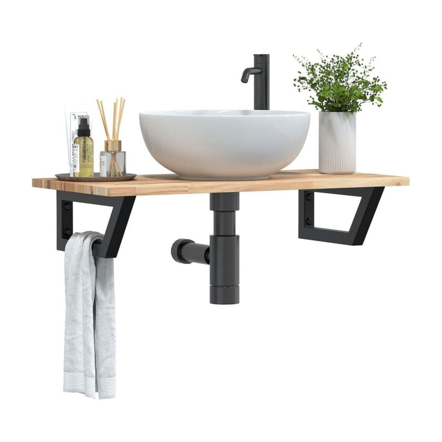 Basin Shelf Wall Mounted Steel and Solid Wood Acacia