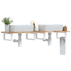 Basin Shelf Wall Mounted Steel and Solid Wood Acacia Rectangular Height 2 cm Brown and White 120 cm