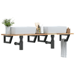 vidaXL Basin Shelf Wall Mounted Steel and Solid Wood Acacia Trapezium Height 2 cm Brown and Black