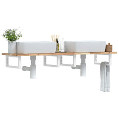 Basin Shelf Wall Mounted Steel and Solid Wood Acacia Rectangular Height 2 cm Brown and White 160 cm