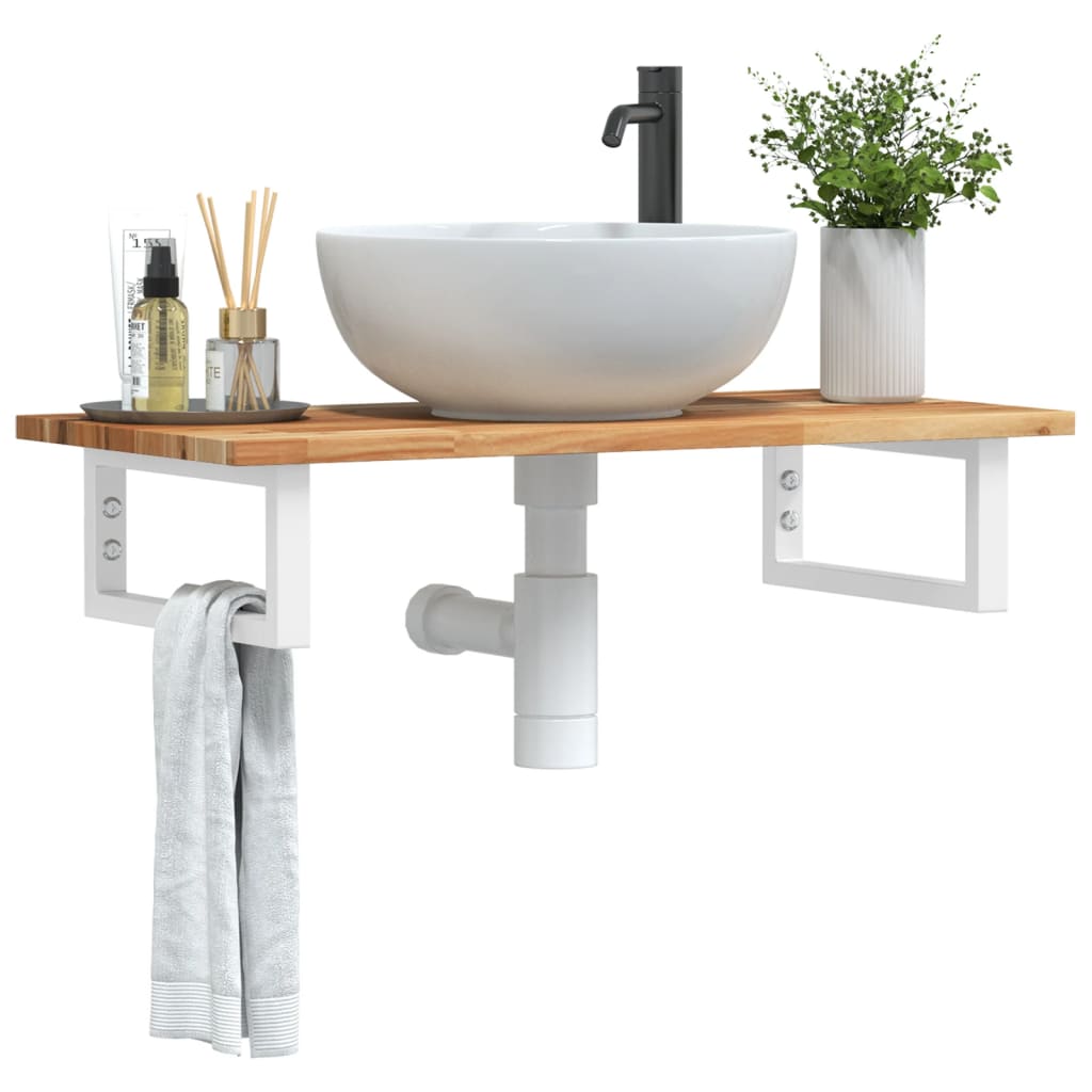 vidaXL Basin Shelf Wall Mounted Steel and Solid Wood Acacia 1