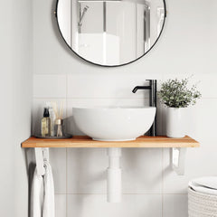 Basin Shelf Wall Mounted Steel and Solid Wood Acacia Trapezium Height 2 cm Dark Brown and White 80 cm