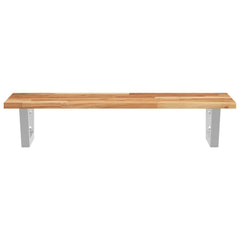 Basin Shelf Wall Mounted Steel and Solid Wood Acacia Trapezium Height 2 cm Dark Brown and White 80 cm