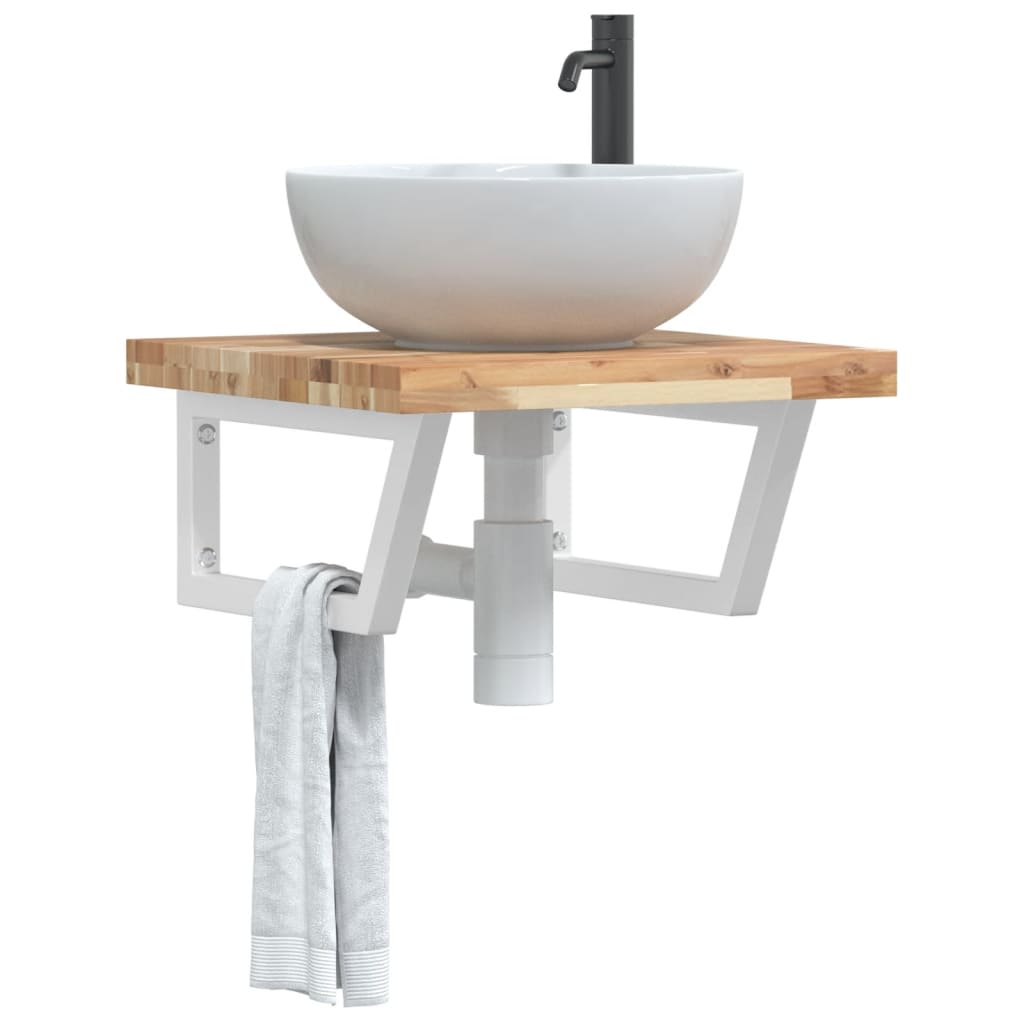 vidaXL Basin Shelf Wall Mounted Steel and Solid Wood Acacia 1
