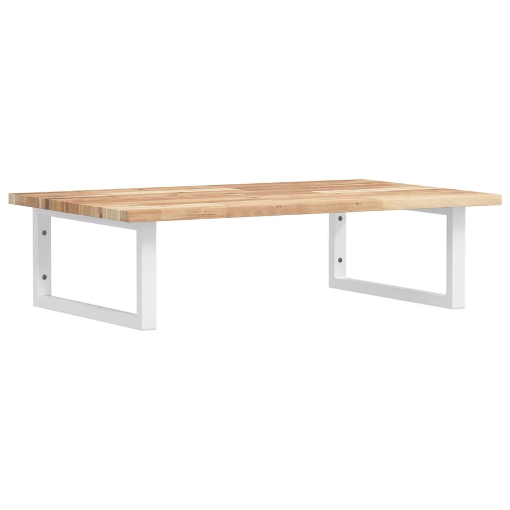 Basin Shelf Wall Mounted Steel and Solid Wood Acacia Rectangular Depth 50 cm Height 2 cm Brown and White 60 cm