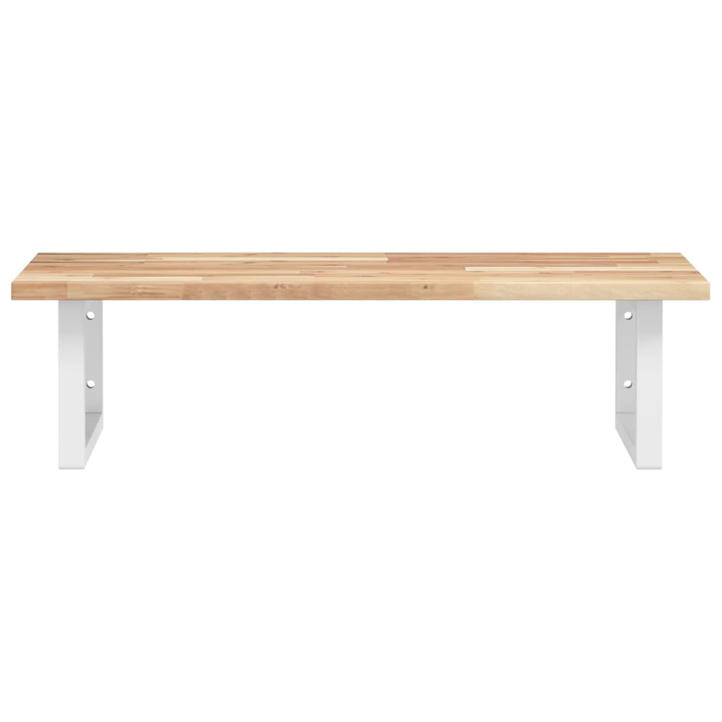 Basin Shelf Wall Mounted Steel and Solid Wood Acacia Rectangular Depth 50 cm Height 2 cm Brown and White 60 cm
