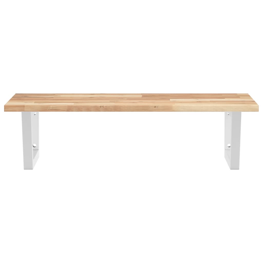 Basin Shelf Wall Mounted Steel and Solid Wood Acacia Trapezium Depth 50 cm Height 2 cm Brown and White 60 cm