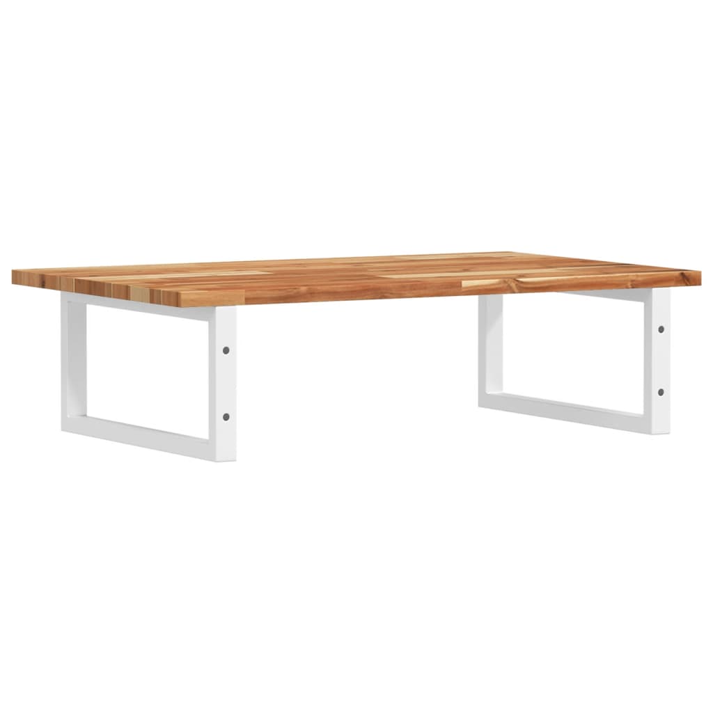 Basin Shelf Wall Mounted Steel and Solid Wood Acacia Rectangular Depth 50 cm Height 2 cm Dark Brown and White 60 cm