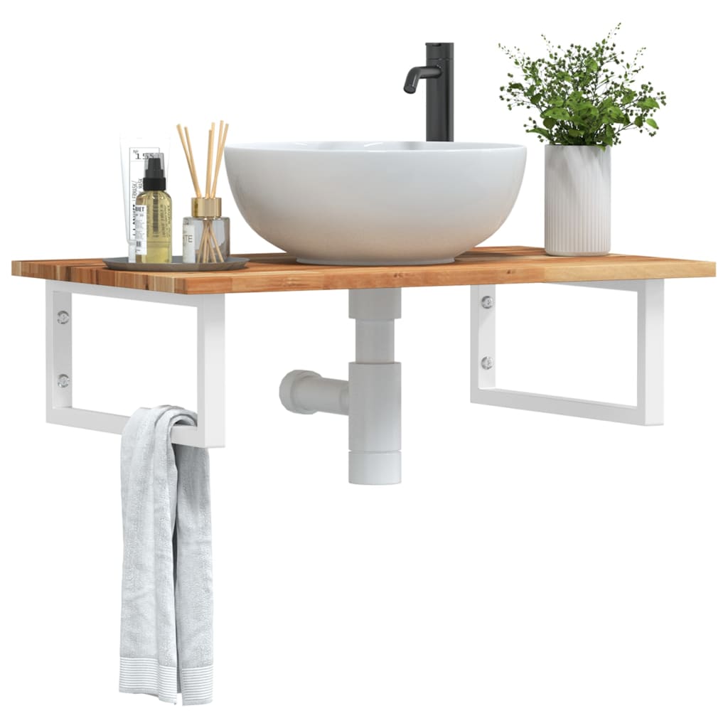 vidaXL Basin Shelf Wall Mounted Steel and Solid Wood Acacia 1