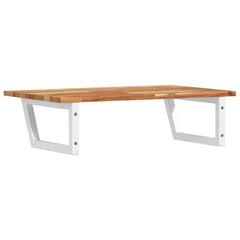 Basin Shelf Wall Mounted Steel and Solid Wood Acacia Trapezium Depth 50 cm Height 2 cm Dark Brown and White 60 cm