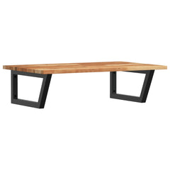 Basin Shelf Wall Mounted Steel and Solid Wood Acacia Trapezium Depth 50 cm Height 2 cm Dark Brown and Black 60 cm