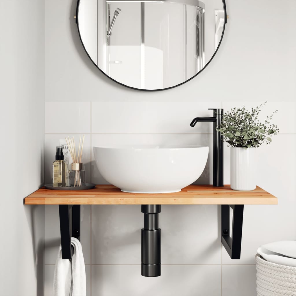 vidaXL Basin Shelf Wall Mounted Steel and Solid Wood Acacia 3