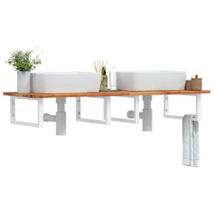 Basin Shelf Wall Mounted Steel and Solid Wood Acacia Rectangular Depth 50 cm Height 2 cm Dark Brown and White 160 cm