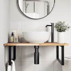 Basin Shelf Wall Mounted Steel and Solid Wood Acacia Rectangular Depth 60 cm Brown and black 80 cm 2 cm