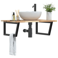 Basin Shelf Wall Mounted Steel and Solid Wood Acacia Trapezium Depth 60 cm Brown and black 80 cm 2 cm