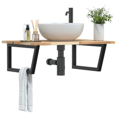 Basin Shelf Wall Mounted Steel and Solid Wood Acacia Trapezium Depth 60 cm Brown and black 100 cm 2 cm