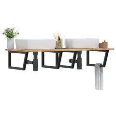 Basin Shelf Wall Mounted Steel and Solid Wood Acacia Trapezium Depth 60 cm Brown and black 140 cm 2 cm