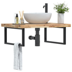 Basin Shelf Wall Mounted Steel and Solid Wood Acacia Rectangular Depth 60 cm Brown and black 100 cm 4 cm
