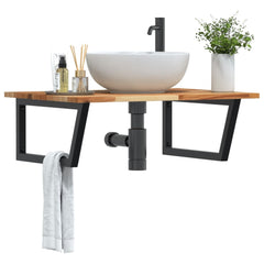 Basin Shelf Wall Mounted Steel and Solid Wood Acacia Trapezium Depth 60 cm Dark brown and black 100 cm 2 cm