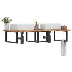 Basin Shelf Wall Mounted Steel and Solid Wood Acacia Rectangular Depth 60 cm Dark brown and black 140 cm 2 cm