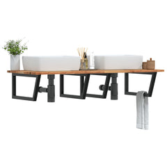 Basin Shelf Wall Mounted Steel and Solid Wood Acacia Trapezium Depth 60 cm Dark brown and black 140 cm 2 cm