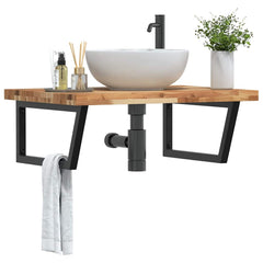Basin Shelf Wall Mounted Steel and Solid Wood Acacia Trapezium Depth 60 cm Dark brown and black 100 cm 4 cm