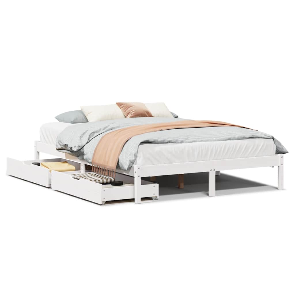 vidaXL Bed Frame without Mattress White 135x190 cm Solid Wood Pine 2