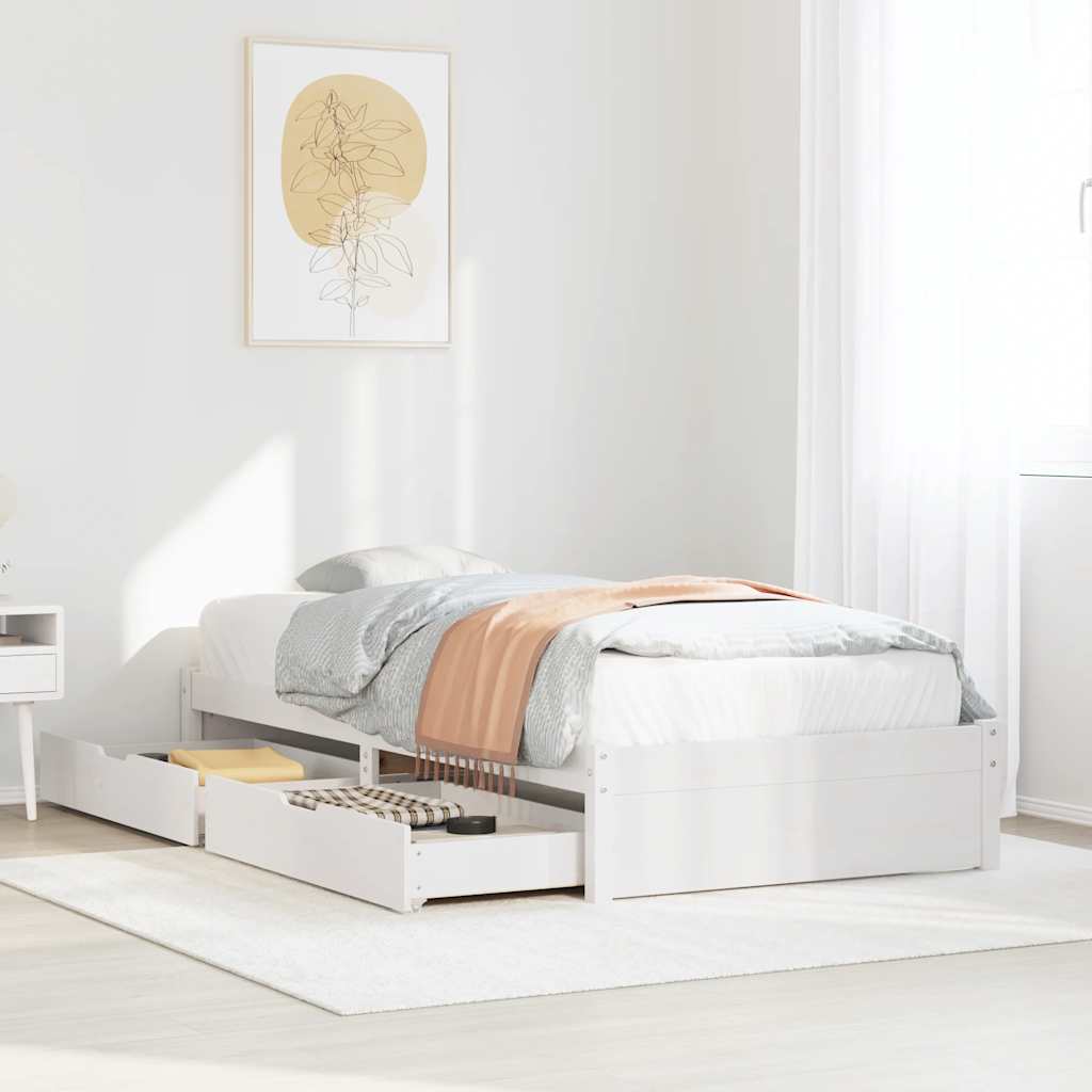 vidaXL Bed Frame White 75 x 190 cm Solid pinewood 1