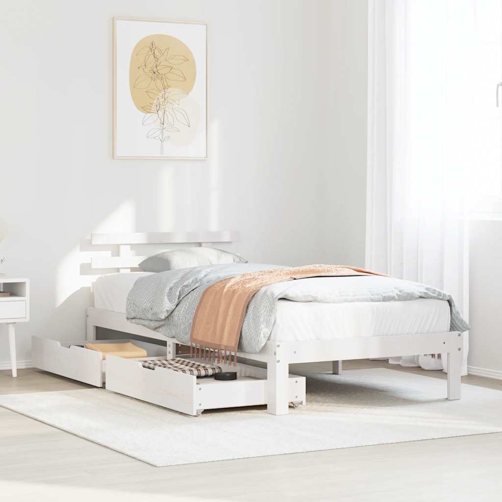 vidaXL Bed Frame with Drawers without Mattress White90x200 cm 1
