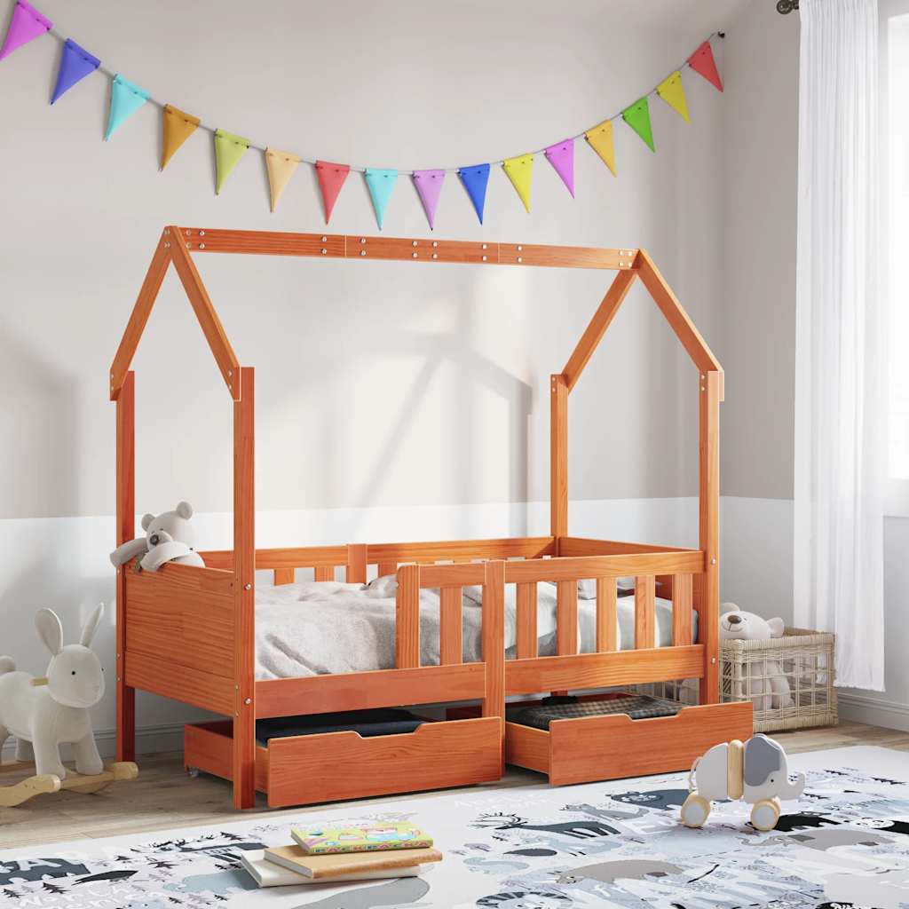 Kids Bed Frame with Drawers without Mattress Wax brown 80 cm 160 cm