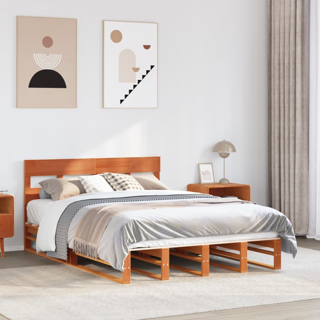 Bed Frame without Mattress Solid Wood Pine Length 190 cm Wax brown 140 cm